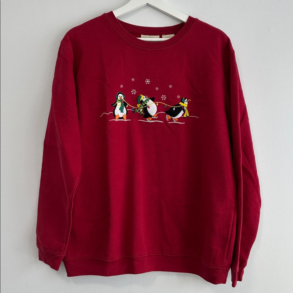 Vintage Penmans Christmas 🎄‎ Penguin Print Red Sweater y2k holiday Large